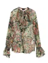 Etro Green Ruffled-detail Crepon Shirt In Multicolour