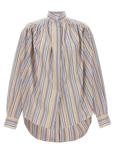 Etro Striped Cotton Shirt With High Collar In Multi