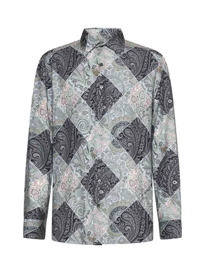 Etro Camicia In Viscosa Stampa Paisley In Stampa F.do Blu