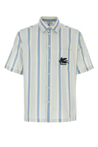 Etro Striped Cotton Shirt With Chest Pocket In Multicolor