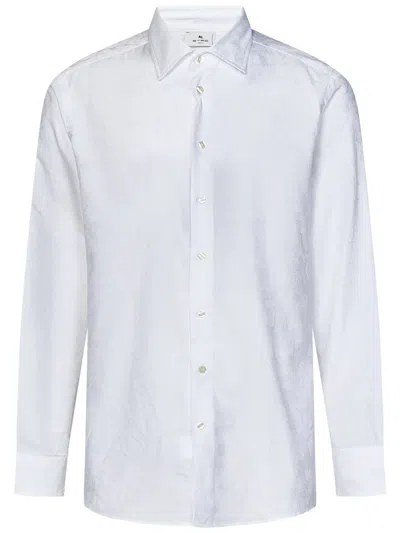 Etro Paisley-jacquard Long-sleeved Shirt In Bianco