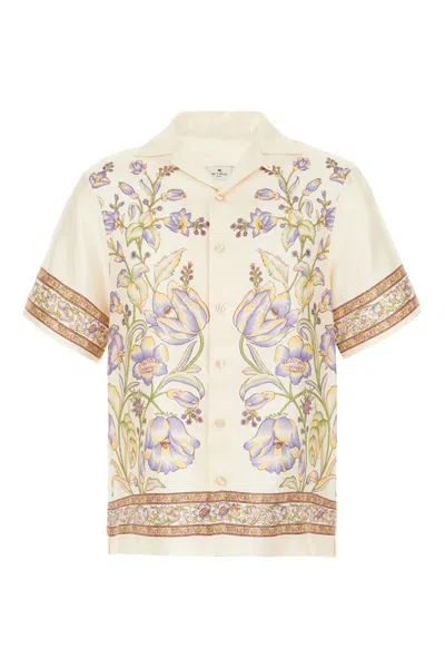 Etro Paisley Silk Bowling Shirt In White Fdo Print