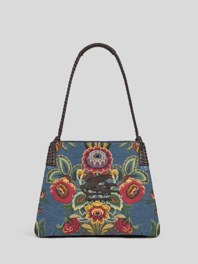 Etro , Shopper Libra Klein Mit Floralem Jacquardmuster, Damen, Blau