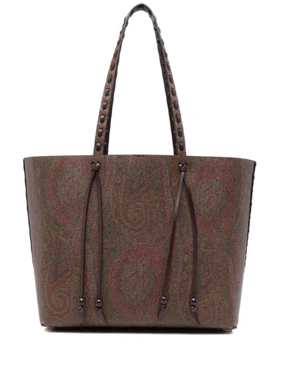 Etro Jacquard Paisley Shopping Bag In Brown