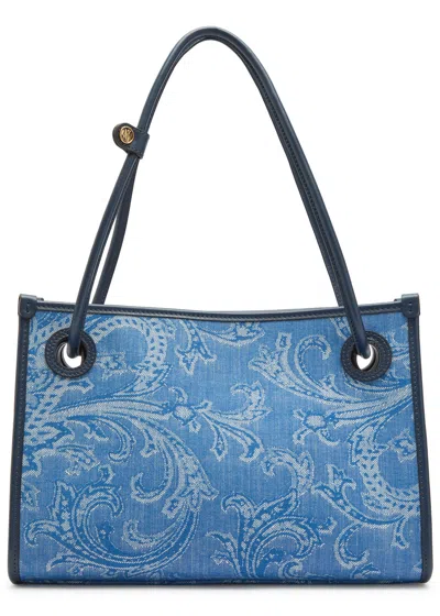 Etro Shopping Jacquard Leather And Denim Tote Bag In White