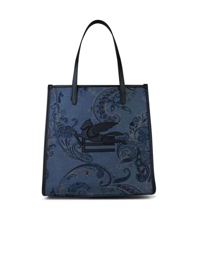 Etro 'shopping Love Trotte' Blue 'jacquard' Bag