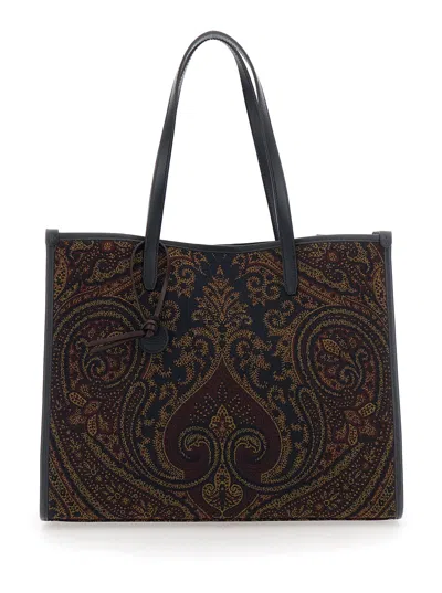 Etro Shopping Lovtter L Jacquard Paisley Tote Bag Lined Fabric With Sturdy Handles And Internal Pocke In Brown