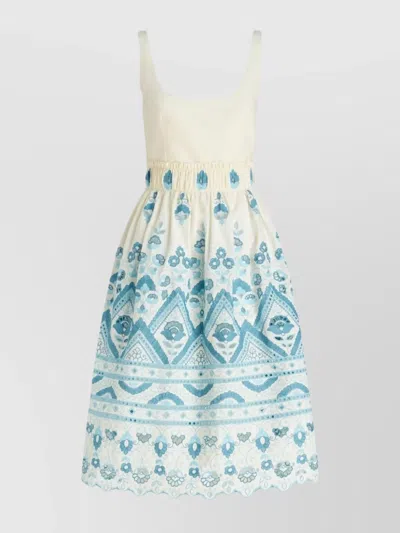 ETRO COTTON SLEEVELESS CUTOUT FLARED MIDI DRESS