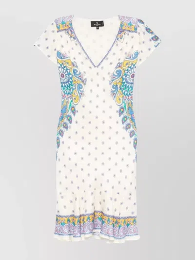ETRO SHORT DRESSES WITH CAP SLEEVES AND RUFFLE HEM