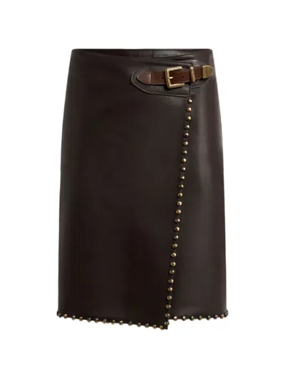 Etro Short Leather Skirt With Studs In 브라운