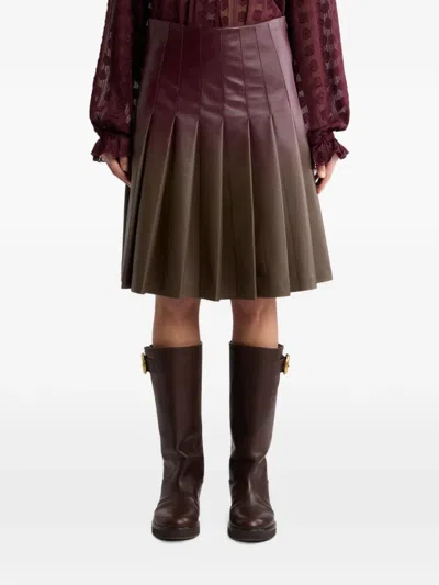 Etro Short Pleated-skirt In Degradé-leather In Brown