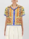 Etro Short Sleeve Collared Cropped Print Top In Multi