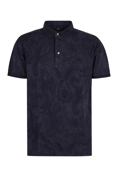 Etro Short Sleeve Cotton Polo Shirt In Blue