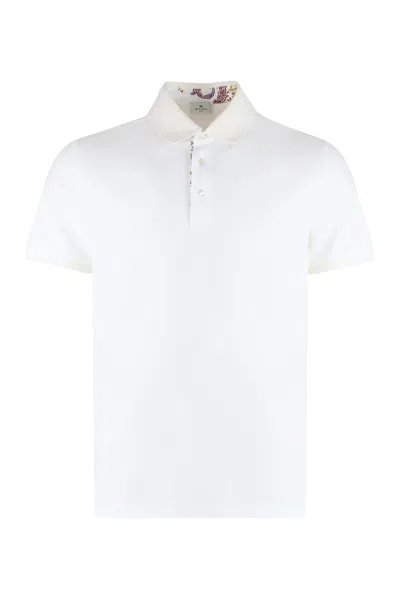 Etro Short Sleeve Cotton Polo Shirt In White
