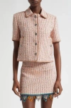 Etro Short Sleeve Crop Tweed Jacket In Brown