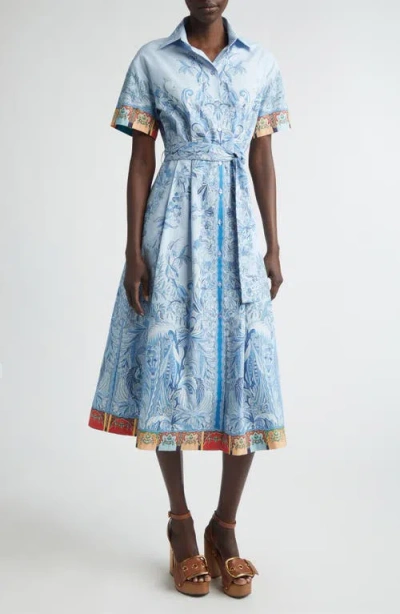 Etro Short Sleeve Poplin Midi Shirtdress In Blue