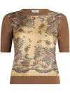 Etro Short-sleeve Silk And Wool-cashmere Sweater In Brown