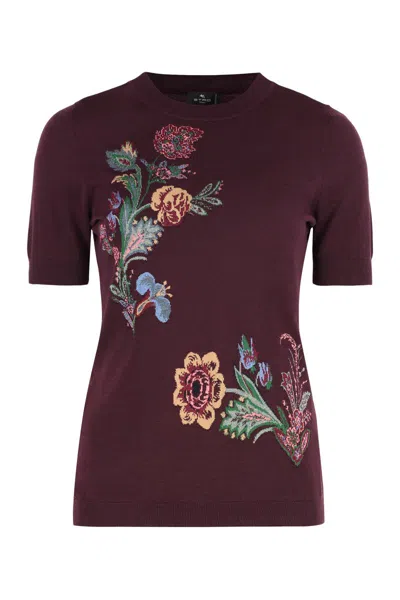 Etro Short Sleeve Sweater In Burgundy