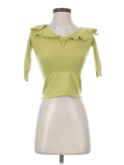 Pre-owned Etro Short Sleeve Top Green Ruffles Neckline Tops
