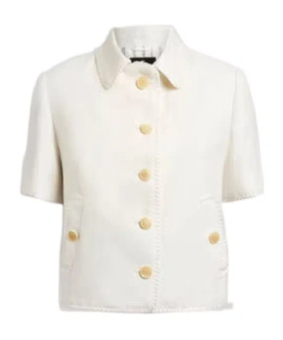 Etro Short-sleeved Cropped Linen Jacket With Pegaso Buttons In White