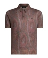 Etro Burgundy Silk And Cashmere Blend Polo Shirt With Paisley Print In Brown