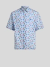 Etro , Short-sleeved Shirt With Stripes And Flowers, Man, Light Blue, Size 3xl In Light Blue