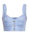 Etro Paisley Print Button Detail Cropped Top In Blue