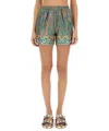 Etro Elastic Waistband Paisley Print Relaxed Fit Shorts In Green