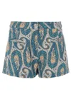 Etro Paisley Denim Shorts Belt Loops Pockets In Blue