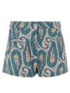 Etro Paisley Denim Shorts Belt Loops Pockets In Blue