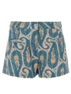 Etro Paisley Denim Shorts Belt Loops Pockets In Blue