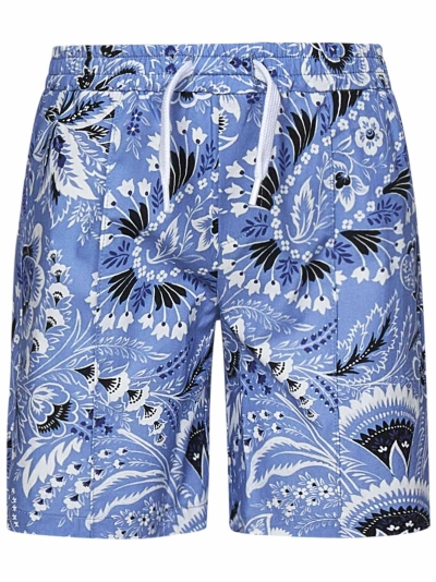 Etro Kids' Sky Blue Casual Shorts For Boy With Paisley Pattern In Light Blue