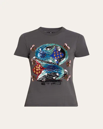 Etro Short-sleeve Embroidered Graphic T-shirt In Blue
