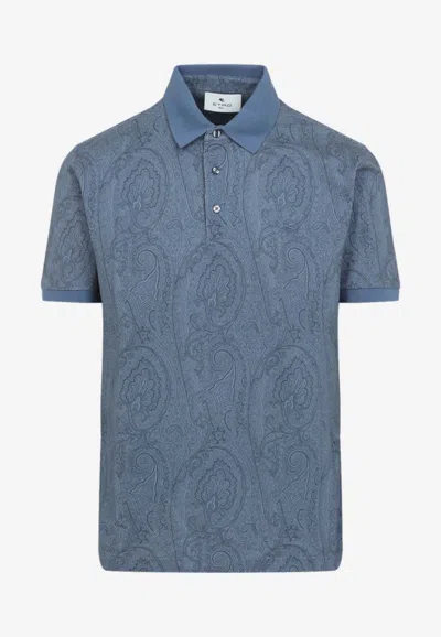 Etro Short-sleeve Logo Embroidery Roma Polo In Blue