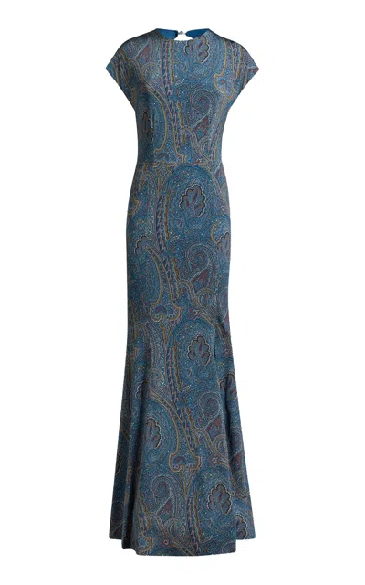 Etro Short-sleeve Maxi Dress In Blue