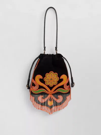 Etro Shoulder Bag Beaded Fringe Embroidered Top Handle In Multi