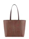 Etro Coated Canvas Shoulder Bag With Paisley Motif In Brown