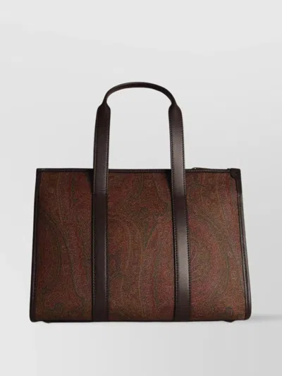 Etro Shoulder Bag With Paisley Pattern And Leather Trim In Brown