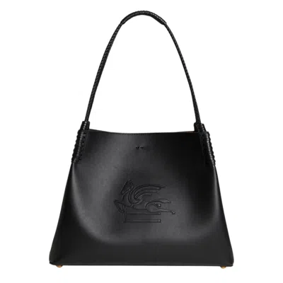 ETRO SHOULDER BAGS WOMAN ETRO - SHOPPING LIBRA M LEATHER - BLACK