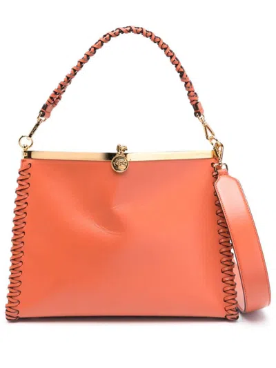 Etro Large Vela Leather Shoulder Bag In Red