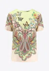 Etro Signature Print Silk T-shirt In Multicolor