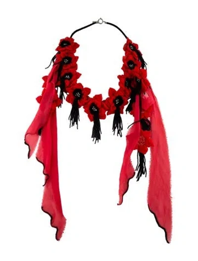 Pre-owned Etro Silk & Bead Floral Collar Necklace., 25.5" In Multi