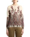 Etro Silk And Cashmere Cardigan With Placed Print In Brown