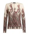 Etro Silk And Cashmere Cardigan With Placed Print In Brown
