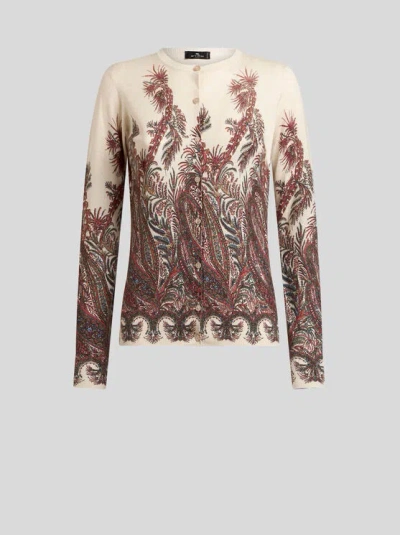ETRO , SILK AND CASHMERE CARDIGAN WITH PLACED PRINT, WOMAN, MULTICOLOUR, SIZE 42