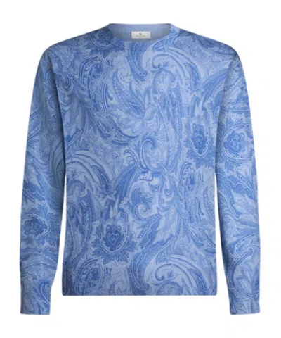 Etro Silk And Cashmere Sweater With Floral Arnica Motif In Blue