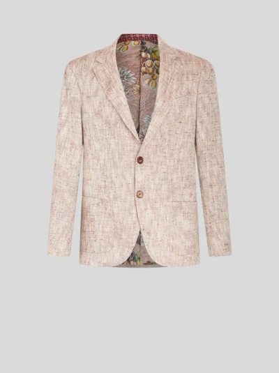 Etro Silk And Hemp Blazer In Light Brown