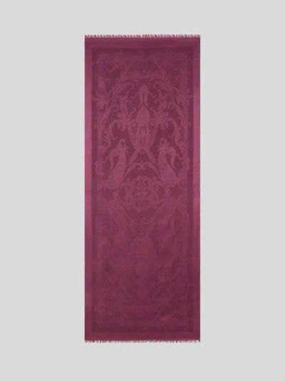 Etro , Silk And Wool Jacquard Scarf With Leafy Paisley Motif, Woman, Purple In Pink