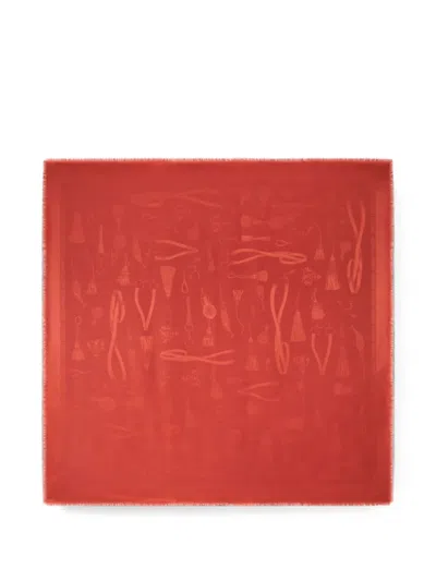 Etro Silk And Wool Jacquard Shawl With Tone-on-tone Charm Motif In Red