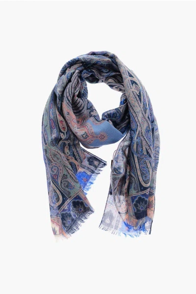 Etro Silk And Wool Patterned Scarf In Blue